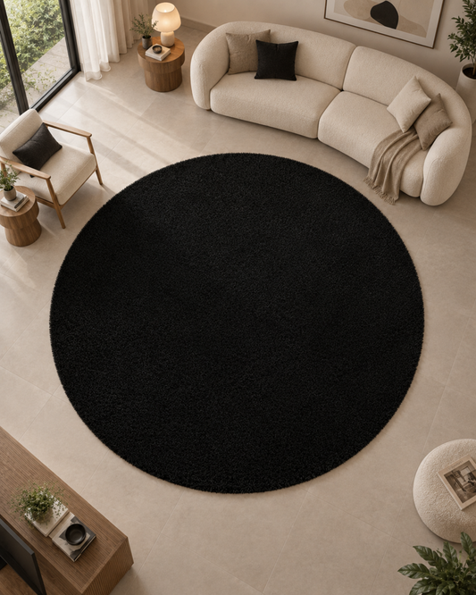 Black Extra Fluffy Soft Round Carpet 2 inch long pile  – Premium Luxury Carpet – Soft Feel with Anti-Skid Backing