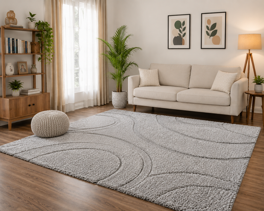 Silver Grey Super Soft Microfiber Silk Touch  Loom Tufted Shaggy Rug.
