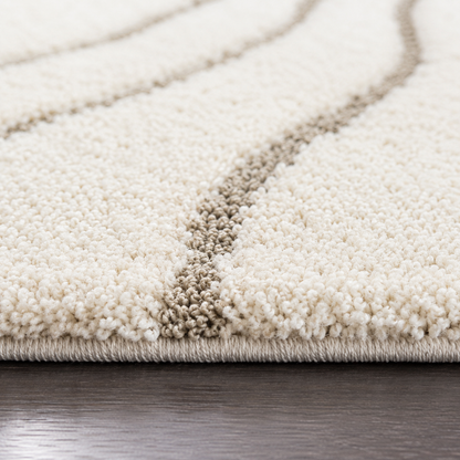 White and Beige Beautiful Premium Microfiber Bedside Runner - Soft Feel, Anti-Skid Rubber Backing