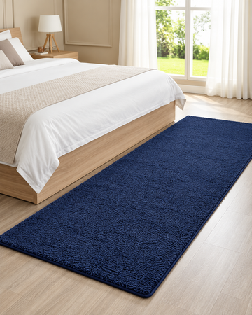 Premium Navy Blue Bedside Runner – 12mm Low Pile Shaggy Textured With Anti - Skid Backing