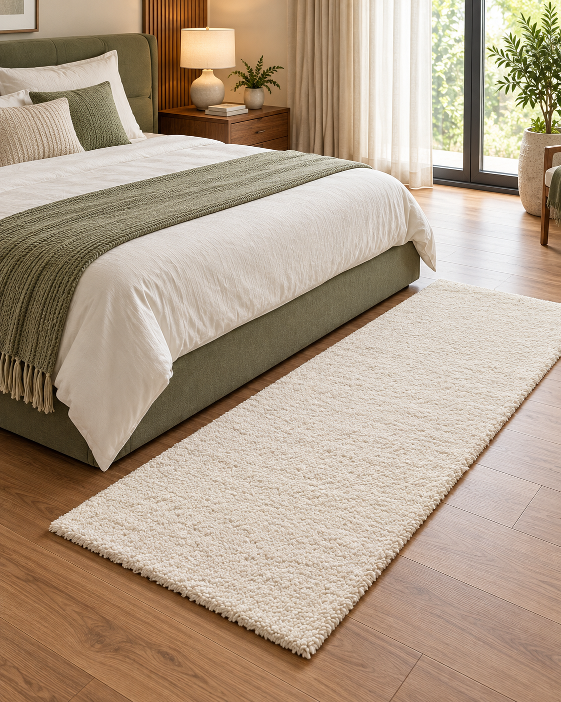 Premium White Bedside Runner – 12mm Low Pile Soft Shaggy Carpet for Bedroom