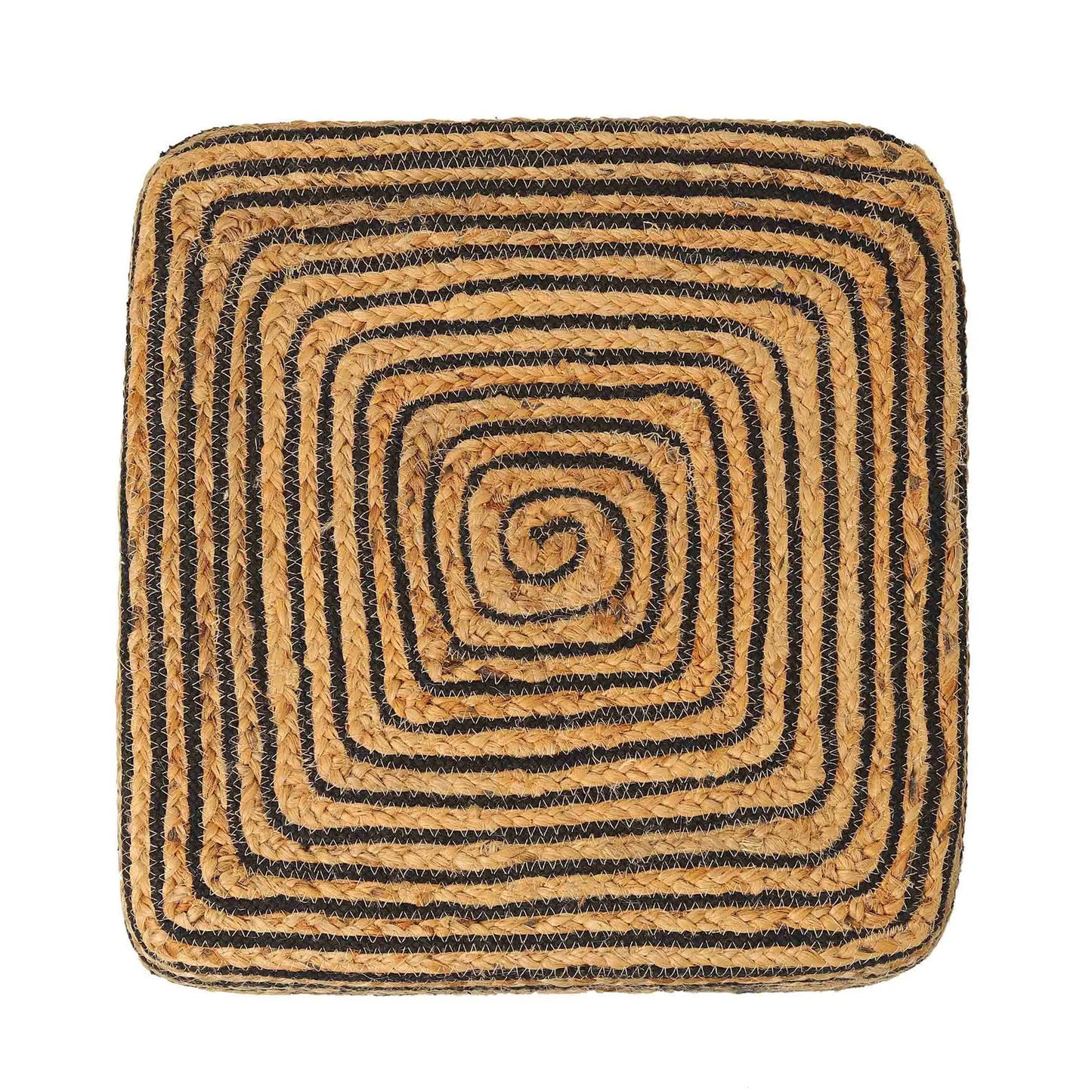 Eco-Friendly Jute Pouf – Handwoven Natural & Black Accent for Living Room