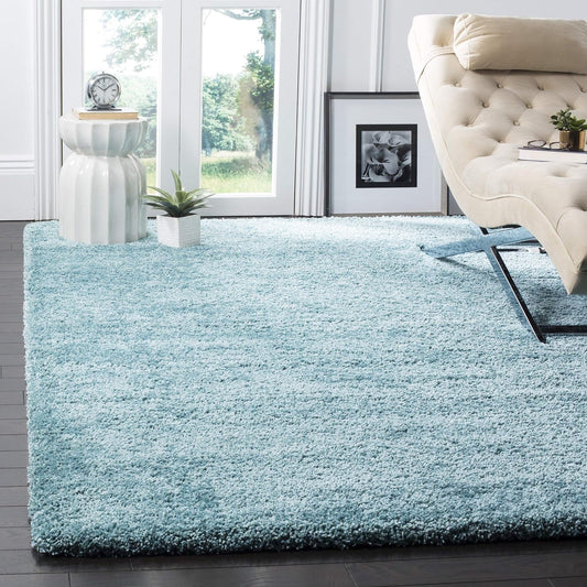 Modern Stylish Sky Blue Shag Rug – Luxury Hand-Tufted High Density – Soft Feel & Anti-Skid Rubber Backing