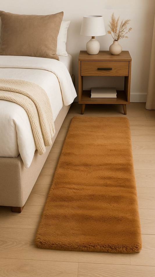 Supersoft Mustard Brown Rabbit Fur Bedside Runner