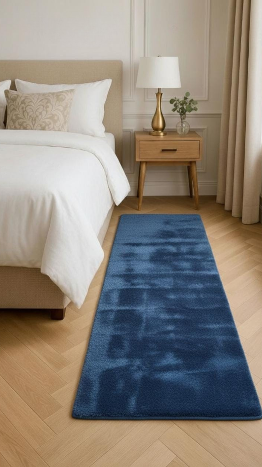 Supersoft Blue Rabbit Fur Bedside Runner for Cozy Bedside Comfort