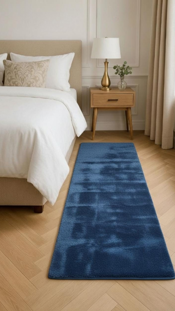 Supersoft Blue Rabbit Fur Bedside Runner for Cozy Bedside Comfort