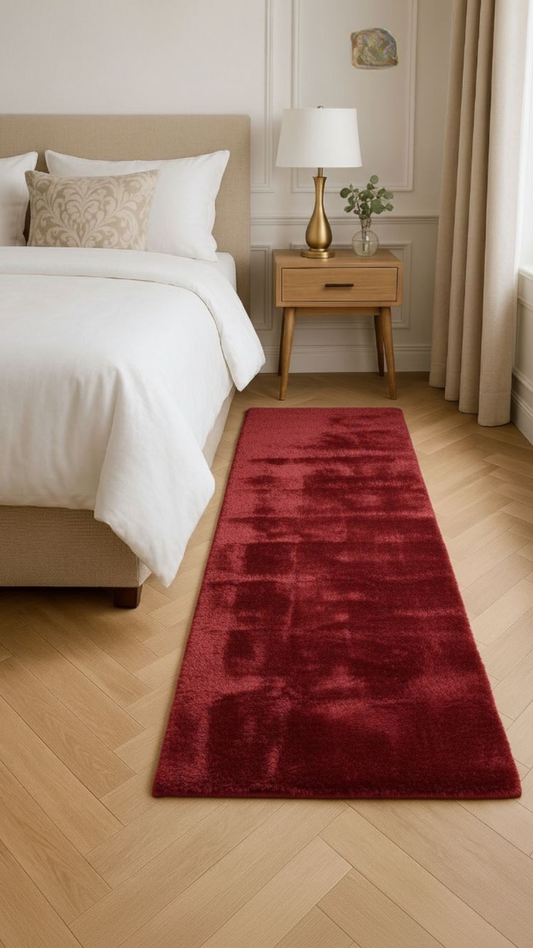 Supersoft Red Rabbit Fur Bedside Runner For Bedroom & Living Room