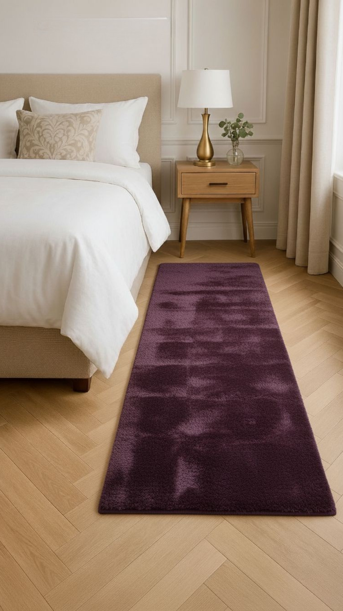 Supersoft Purple Rabbit Fur Bedside Runner For Living Room & Bedroom