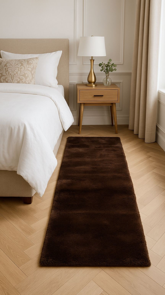 Supersoft Chocolate Brown Rabbit Fur Bedside Runner