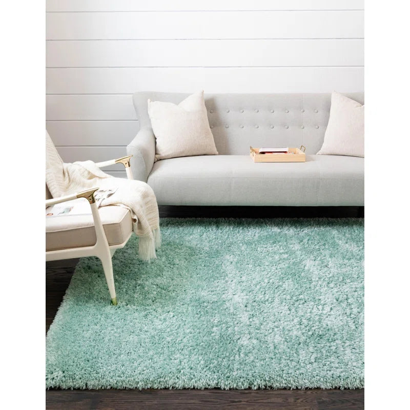 2 inch long pile Elegant Light Green Silk Touch Rug – Soft Comfort with Anti-Slip Backing