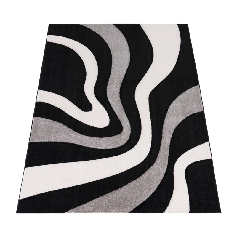 Kashyapa Rugs Collection - Black & White Fresh From Loom Fur Microfiber Soft Luxury Living Area Rug.