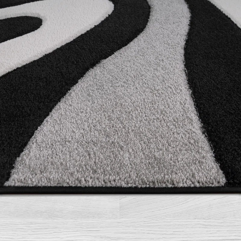 Kashyapa Rugs Collection - Black & White Fresh From Loom Fur Microfiber Soft Luxury Living Area Rug.