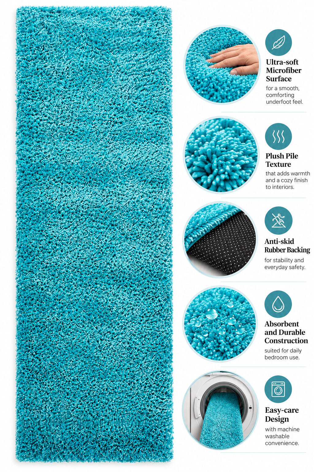Ice Blue 2 Inch long Pile Premium Micro Runner - Extra Soft Feel, Anti-Skid Rubber Backing