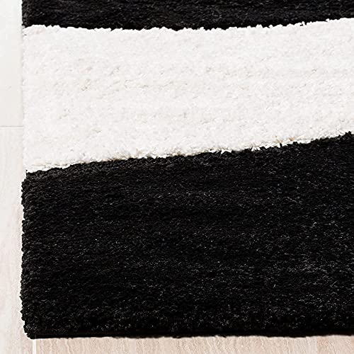 Ivory & Black - Premium Soft Modern Round Shaggy Rug
