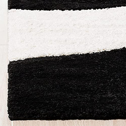 Ivory & Black - Premium Soft Modern Round Shaggy Rug