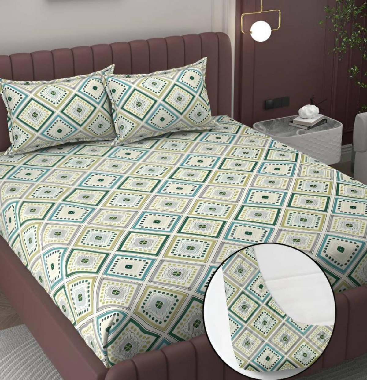 Kashyapa Rugs  Premium Cotton Green Box 📦 Fitted Bedsheet – Double Bed Size with 2 Pillow Covers