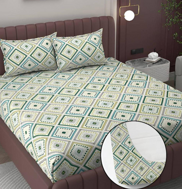 Kashyapa Rugs  Premium Cotton Green Box 📦 Fitted Bedsheet – Double Bed Size with 2 Pillow Covers