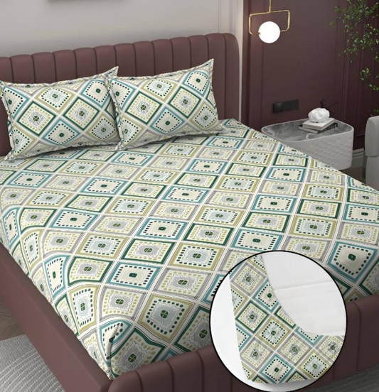 Kashyapa Rugs  Premium Cotton Green Box 📦 Fitted Bedsheet – Double Bed Size with 2 Pillow Covers