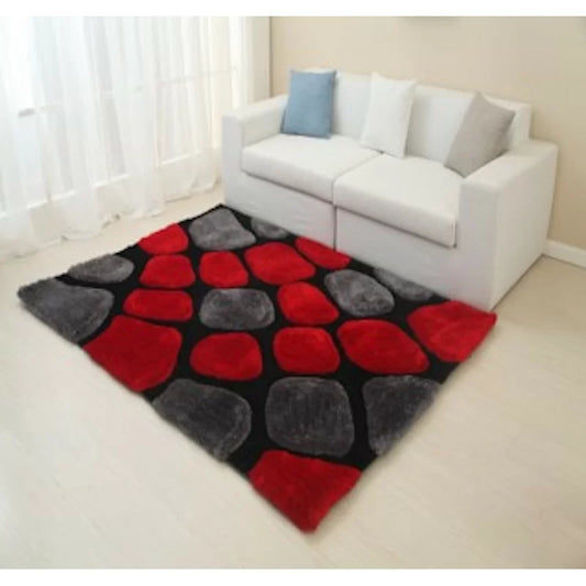 Red and Grey Geometric 3D Cut Look Design Super Soft Modern Hand Tufted Floor Rug.