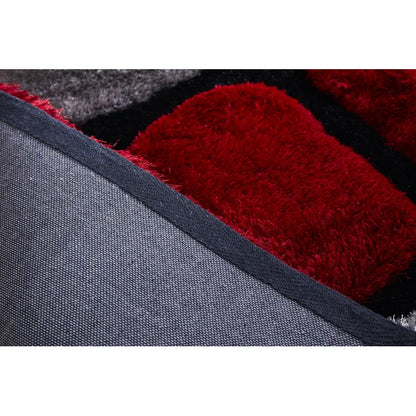 Red and Grey Geometric 3D Cut Look Design Super Soft Modern Hand Tufted Floor Rug.