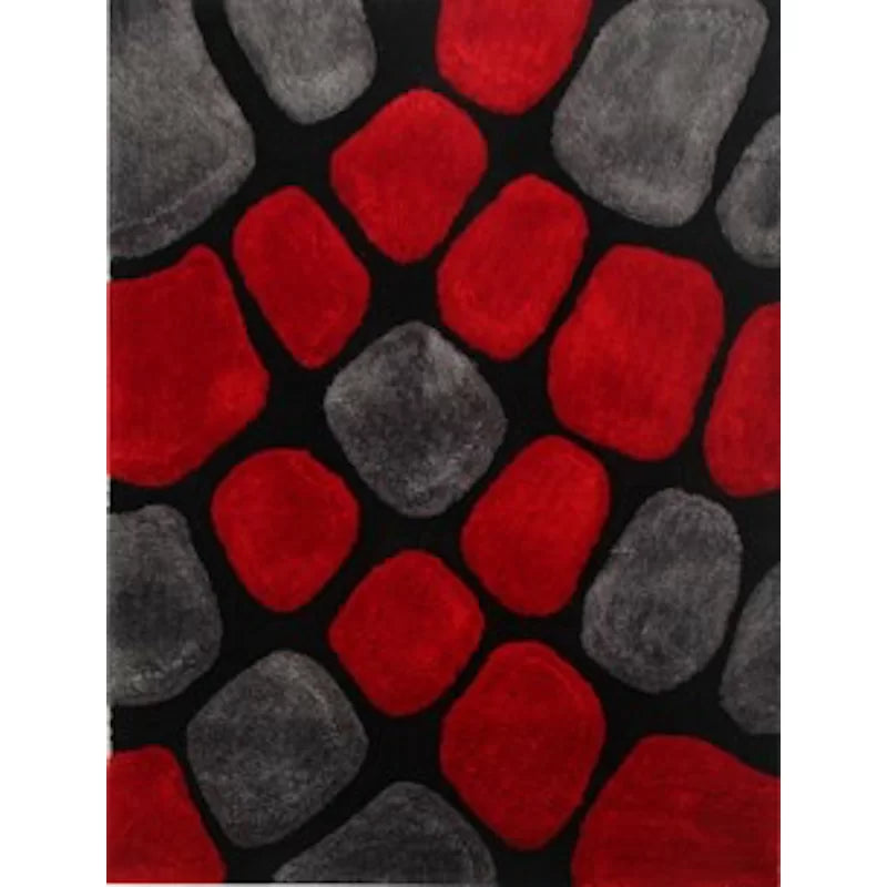 Kashyapa Rugs Collection -Red and Grey Geometric 3D Cut Look Design Super Soft Modern Hand Tufted Floor Rug.