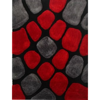 Red and Grey Geometric 3D Cut Look Design Super Soft Modern Hand Tufted Floor Rug.