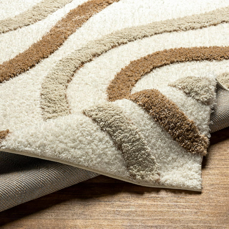 Ivory With Beige Camal Shape Shaggy Rug