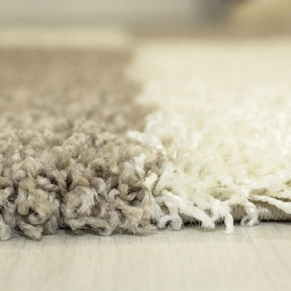 Ivory With Beige Shaggy Rug For Soft touch Microfiber Hand tufted Carpet