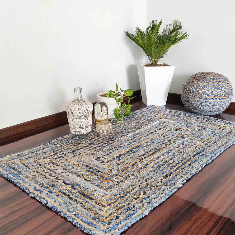 Kashyaparugs handmade braided natural jute and recycled denim area rug – eco-friendly, multiple sizes available