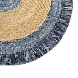 Kashyapa Rugs Collection - Denim With Jute Handmade Braided Round Area Rug.