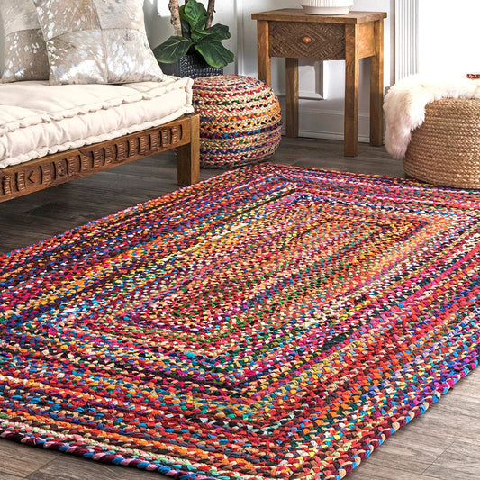 Modern Braided Rug in Multicolour Cotton Chindi Handmade & Hand washable  Rug.