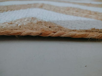 Jute (Natural and Bleached Jute) Handmade Braided Rugs | Natural & White Jute Zig-Zag Area Rug |Kashyapa Premium Collection