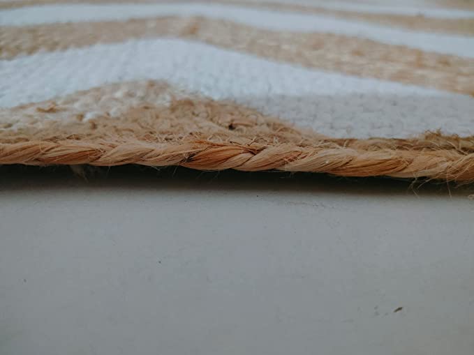 Jute (Natural and Bleached Jute) Handmade Braided Rugs | Natural & White Jute Zig-Zag Area Rug |Kashyapa Premium Collection