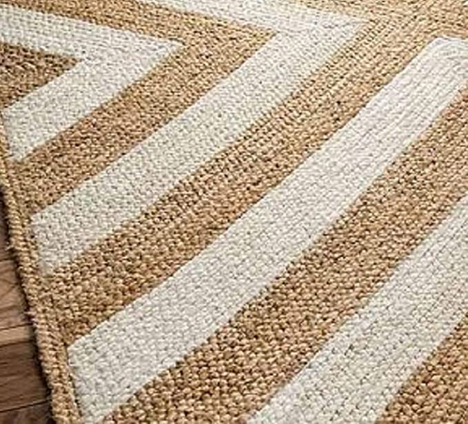 Kashyaparugs handmade braided natural & bleached jute area rug with chevron zig-zag pattern – multiple sizes available