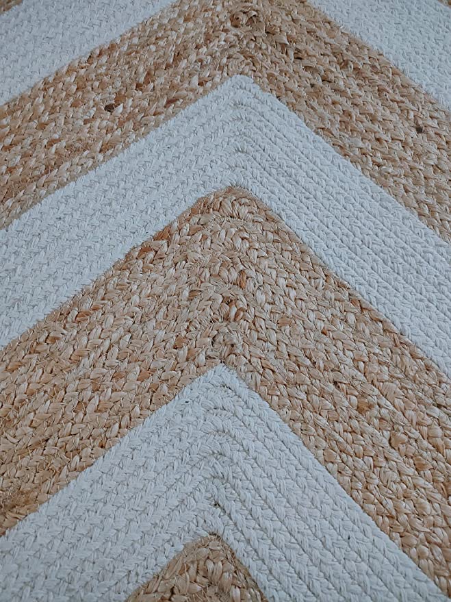 Kashyapa Rugs Collection - Jute (Natural and Bleached Jute) Handmade Braided Rugs | Natural & White Jute Zig-Zag Area Rug |Kashyapa Premium Collection