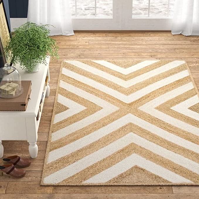 Jute (Natural and Bleached Jute) Handmade Braided Rugs | Natural & White Jute Zig-Zag Area Rug |Kashyapa Premium Collection