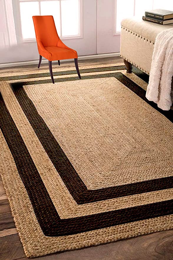 Kashyaparugs  handmade braided natural & black double border jute area rug – multiple sizes available
