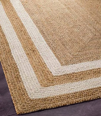 Natural and Bleached Double Border Jute Handmade Braided Area Rugs.