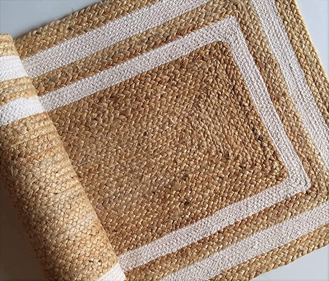Kashyaparugs handmade braided natural and bleached jute area rug with double border – multiple sizes available