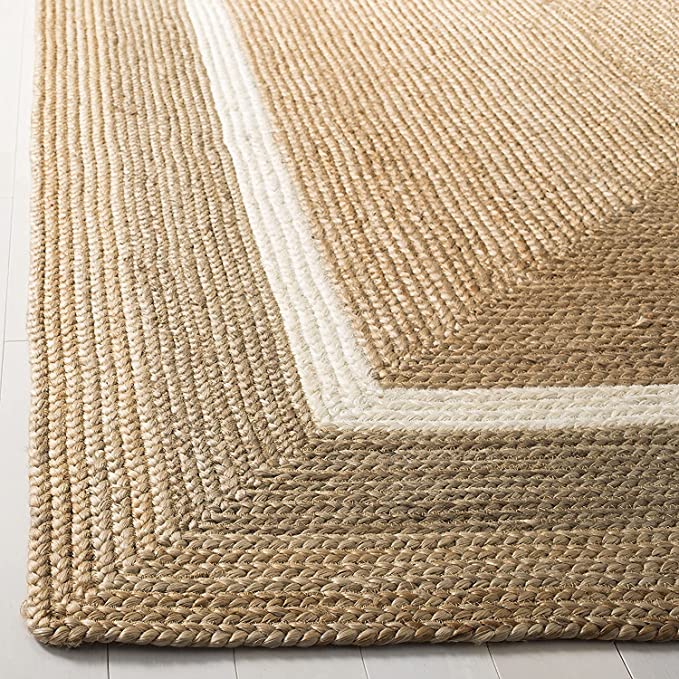 Natural and Bleached Double Border Jute Handmade Braided Area Rugs.