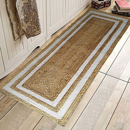 Natural and Bleached Double Border Jute Handmade Braided Area Rugs.