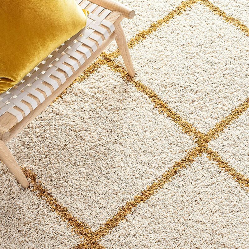 Yellow & Cream Geometric Design Microfiber Carpet – Soft Feel with Anti-Skid Backing