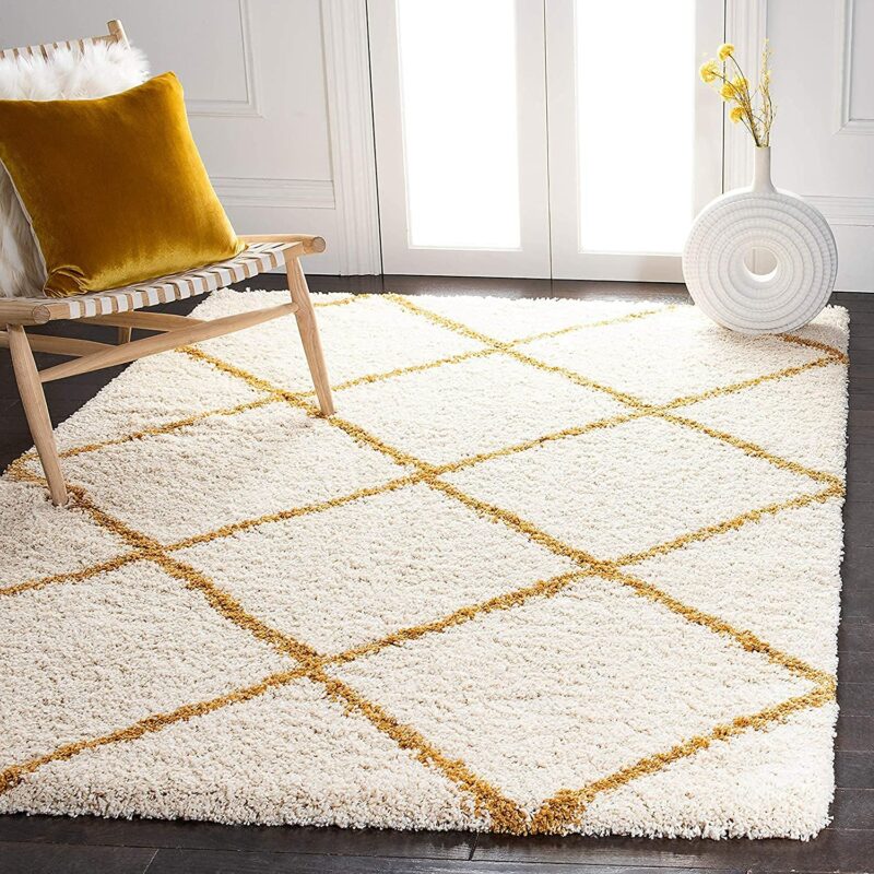 Micro Yellow and Cream Moroccon Design Carpet .