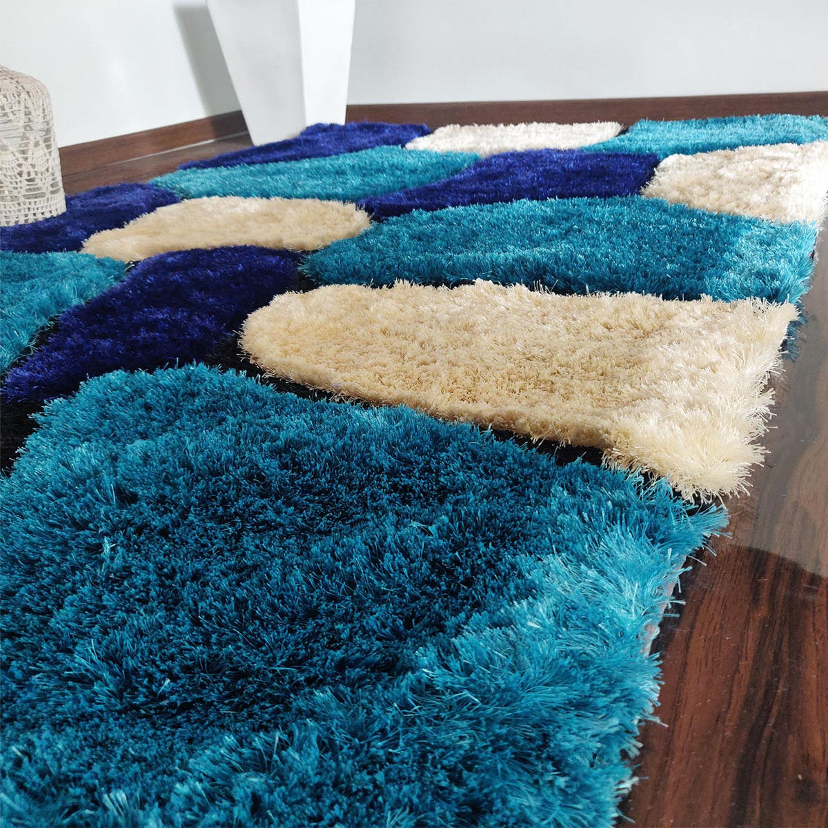 Handmade 3D Cut Classical Stone Pattern Microfiber Shaggy Rug – Luxurious Soft Feel & Anti-Skid Backing