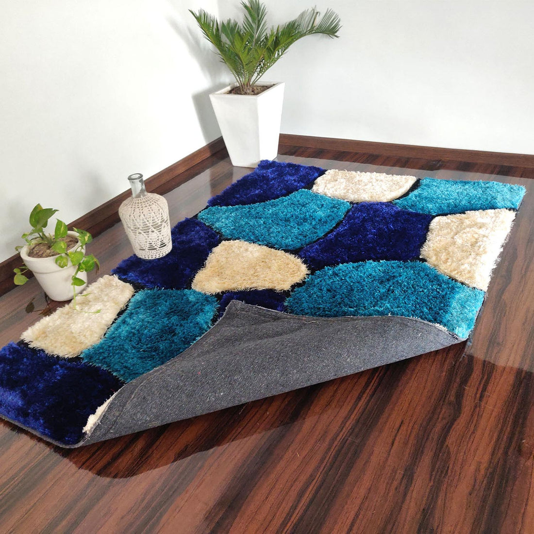 Handmade 3D Cut Classical Stone Pattern Microfiber Shaggy Rug – Luxurious Soft Feel & Anti-Skid Backing
