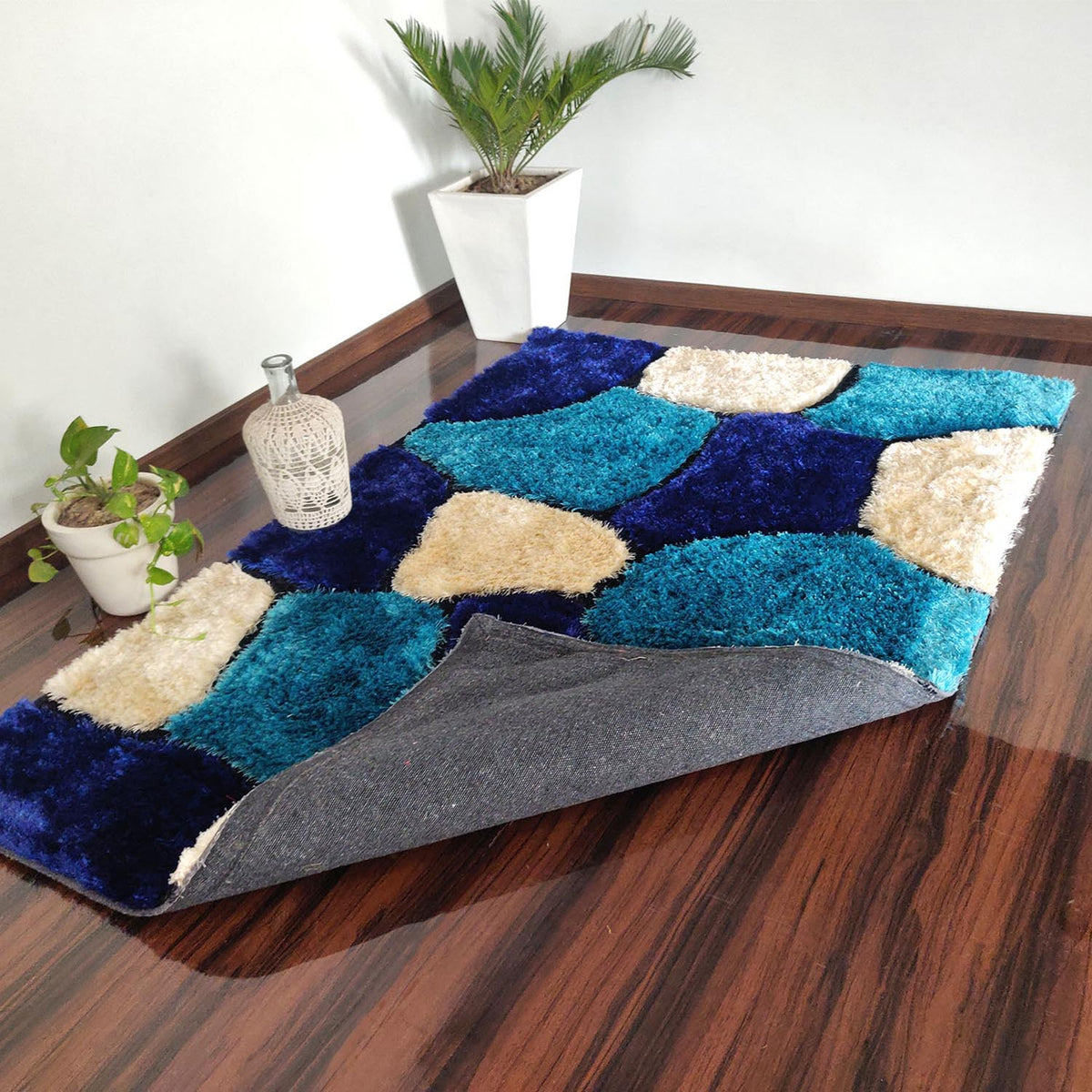 Handmade 3D Cut Classical Stone Pattern Microfiber Shaggy Rug – Luxurious Soft Feel & Anti-Skid Backing
