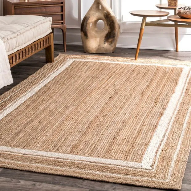 Kashyaparugs handwoven natural & white jute braided area rug with framed border – multiple sizes available