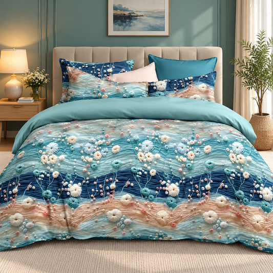 Premium Soft Glace Cotton Floral Bedsheet Set – Elegant Blue & Peach Floral Print with 2 Pillow Covers