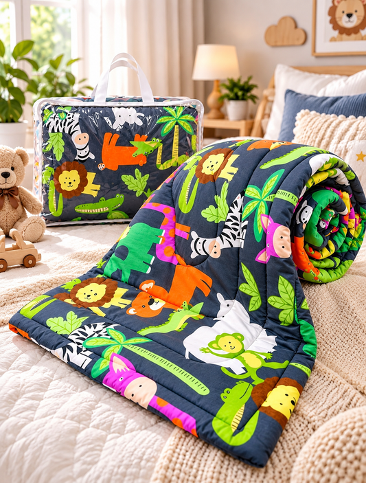 Premium Ultra-Soft Glace Cotton Jungle 🦁🐘 Animal Print Comforter – Single Bed Size 60×100 Inches for Kids