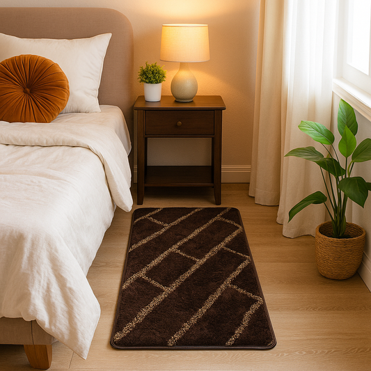 Coffee & Beige Hand crafted super Soft Bedside Runner - Soft Feel, Anti-Skid Rubber Backing